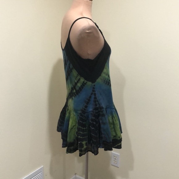 Vintage 90s Drop Waist Mini Dress Size Small Blue Tie Dye - Picture 4 of 8
